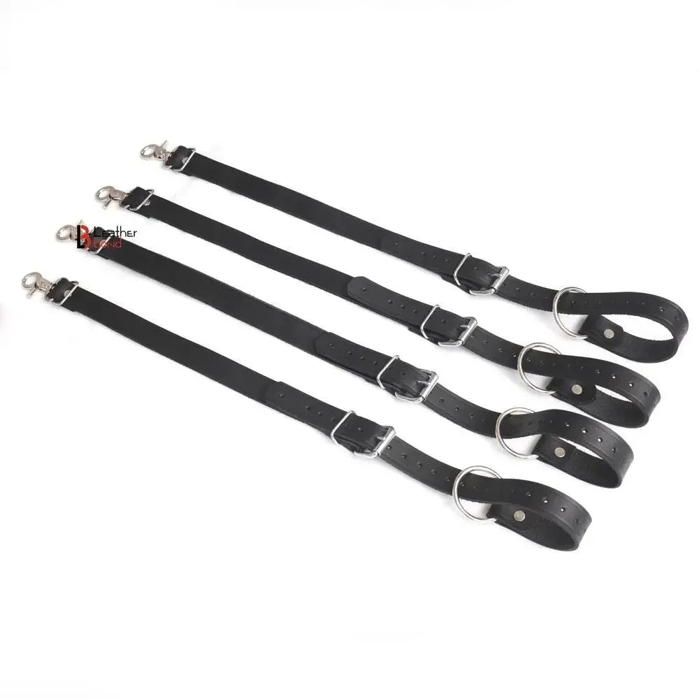 4-Piece Real Cowhide Leather Bed Restraint Straps BDSM Gear & Bondage Restraints with Connectors