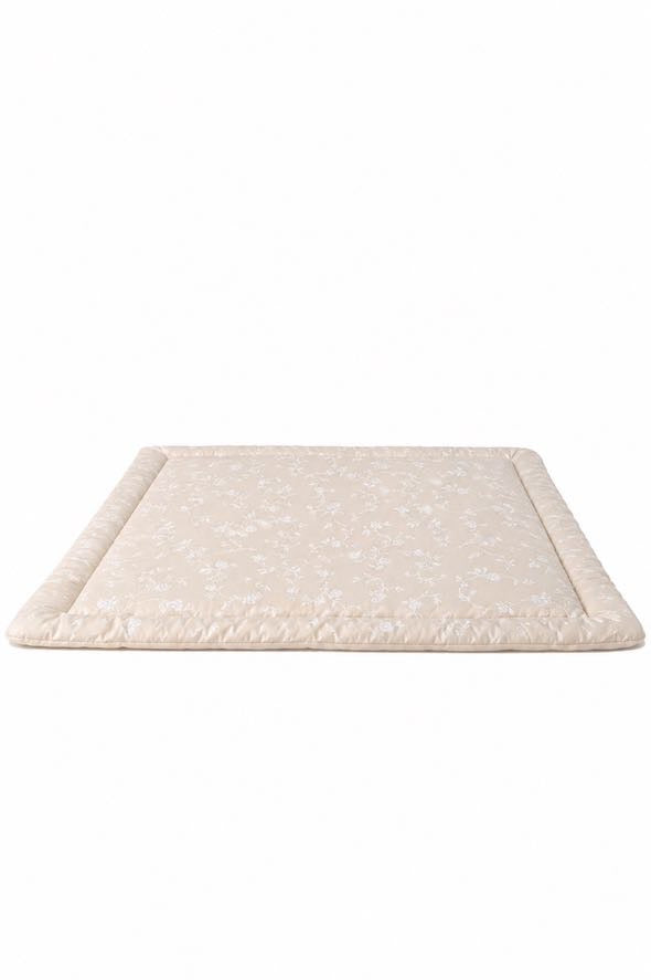 Beige White Floral Padded Baby Play Mat