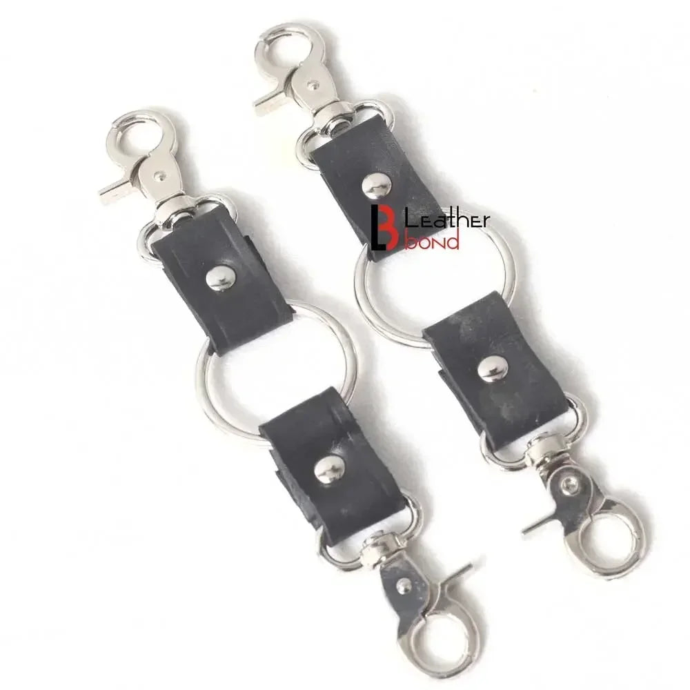 Two-Way Hog Tie Bondage Connector Swivel Snap Clips & Leather Straps | 8 Inches