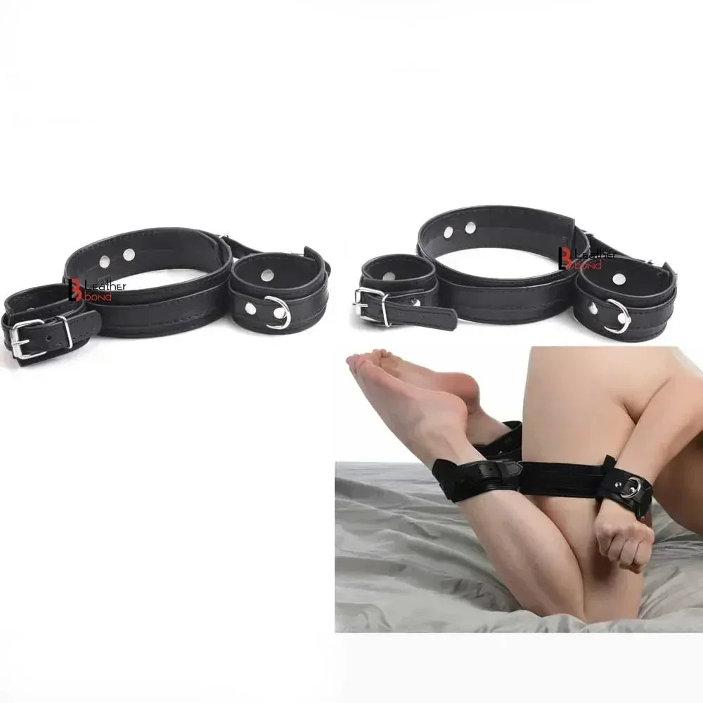 Frog-Tie Restraint Set Leather Ankle Cuffs, Thigh & Wrist BDSM Cosplay Bondage Toy