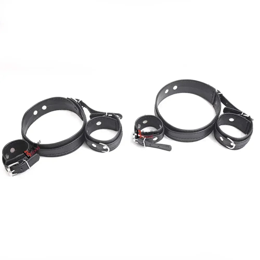 Frog-Tie Restraint Set Leather Ankle Cuffs, Thigh & Wrist BDSM Cosplay Bondage Toy