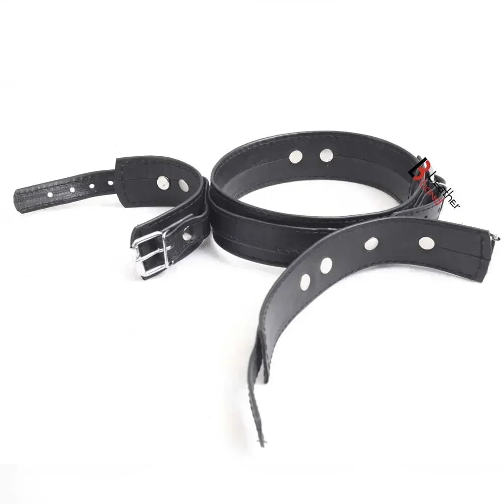 Frog-Tie Restraint Set Leather Ankle Cuffs, Thigh & Wrist BDSM Cosplay Bondage Toy