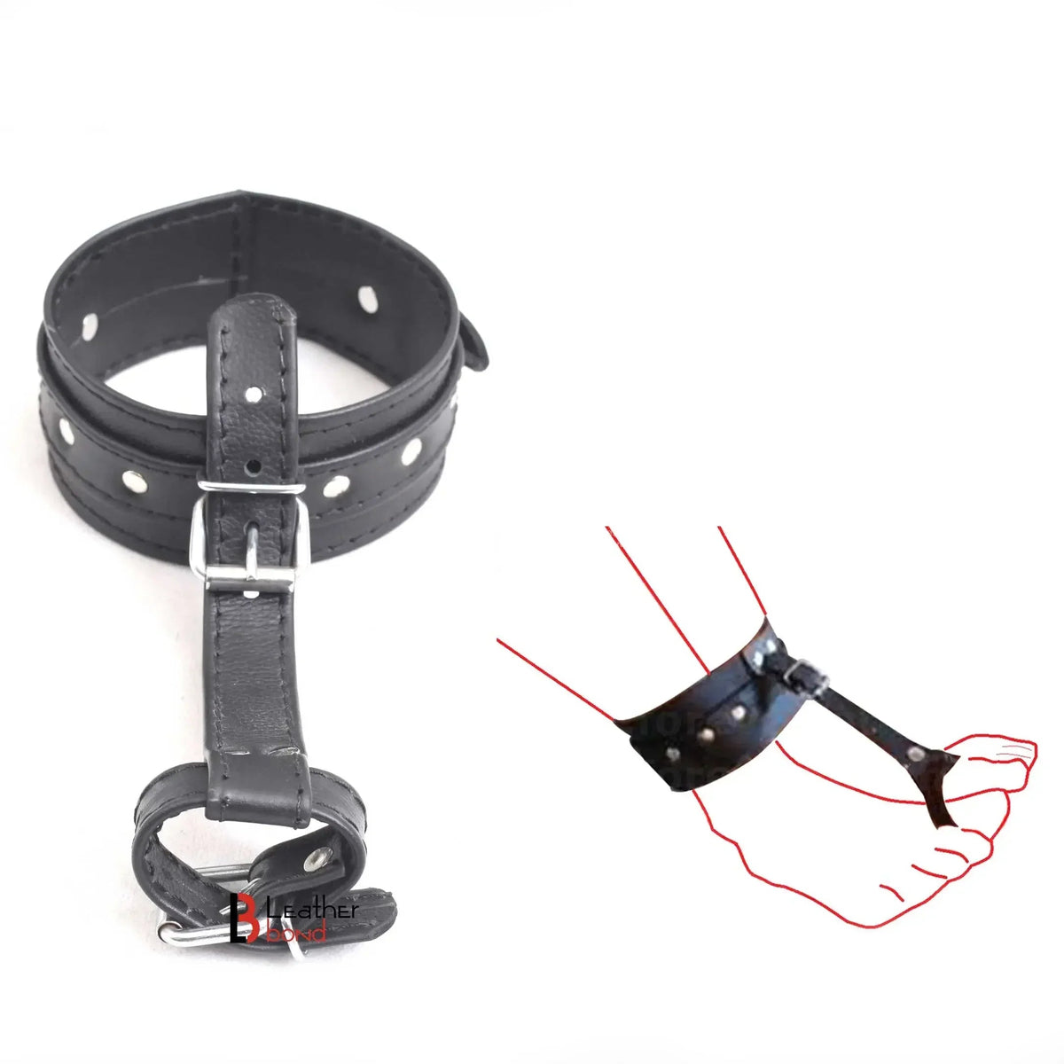 Ankle to Toe & Wrist to Thumb Cuff Strap Restraint Set Real Cowhide Leather Bondage Hand & Ankle Cuffs
