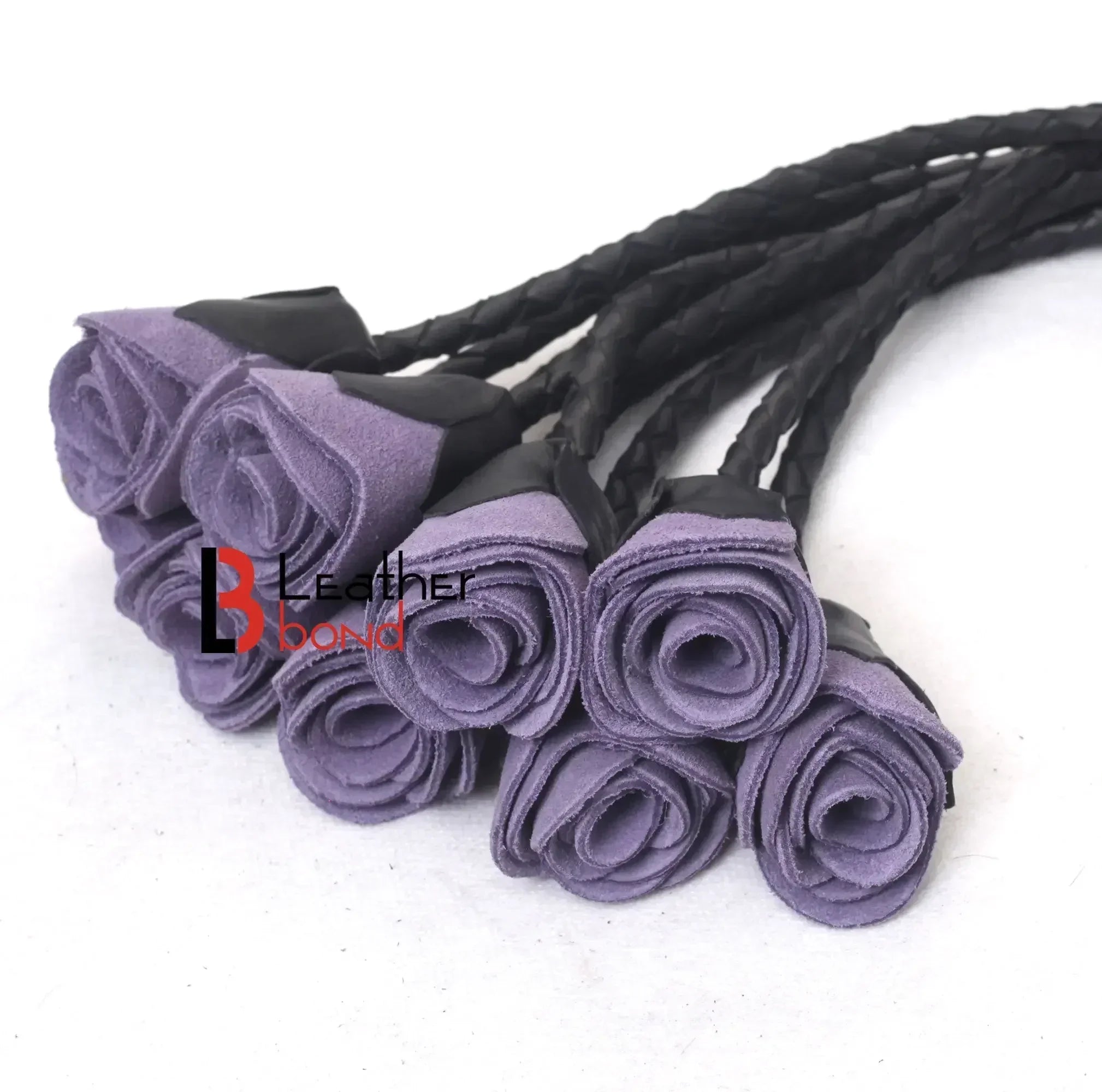 Real Cowhide Leather Cat-o-Nine Tails Flogger 9 Braided Rose Falls | Red, Purple and Black BDSM Whip
