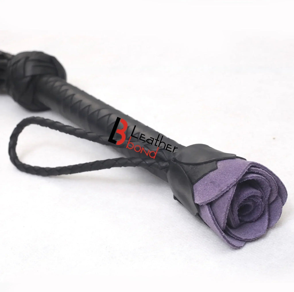 Real Cowhide Leather Cat-o-Nine Tails Flogger 9 Braided Rose Falls | Red, Purple and Black BDSM Whip
