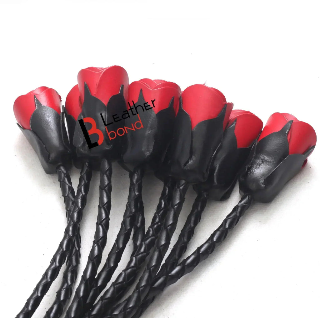 Real Cowhide Leather Cat-o-Nine Tails Flogger 9 Braided Rose Falls | Red, Purple and Black BDSM Whip