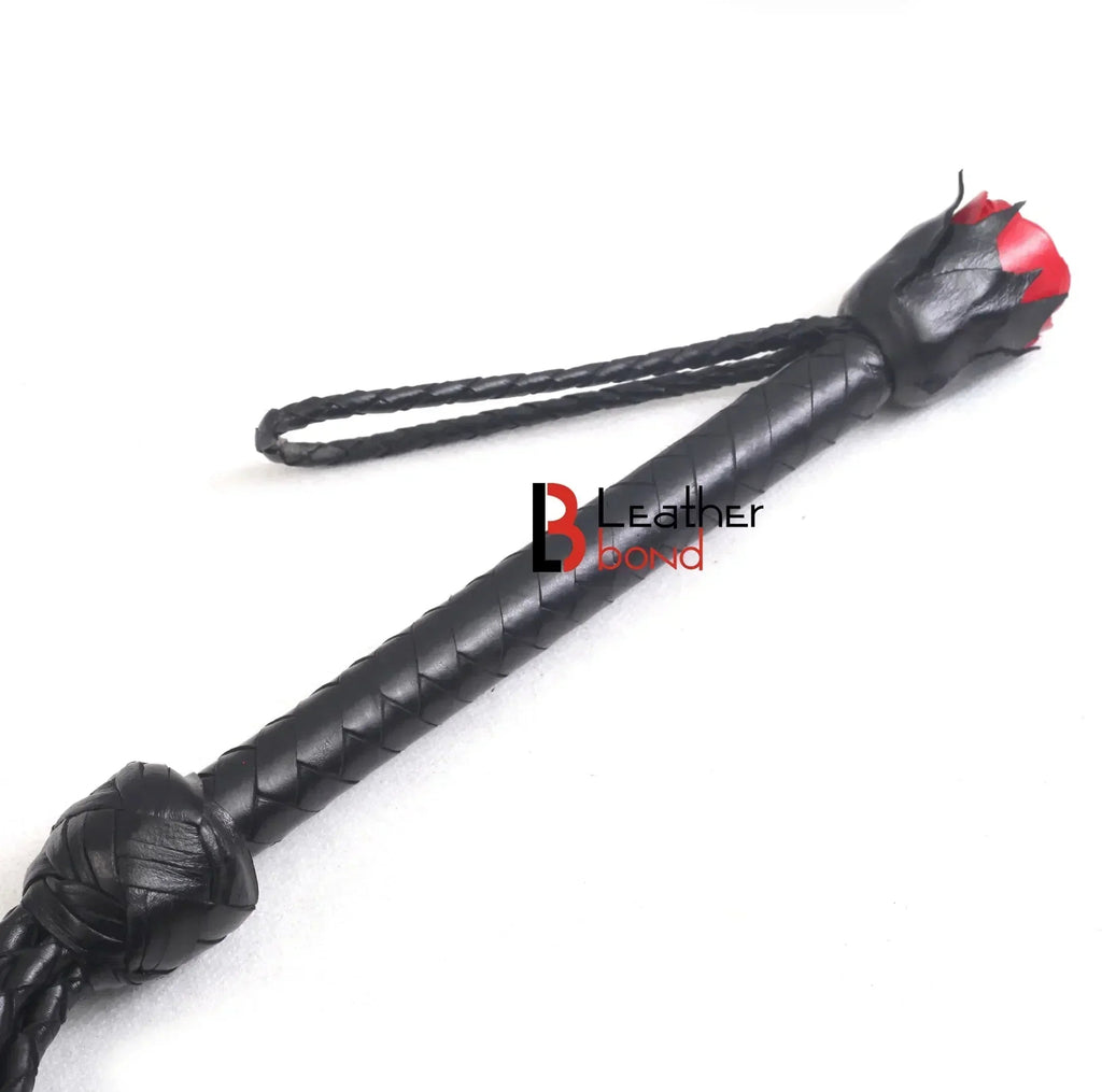 Real Cowhide Leather Cat-o-Nine Tails Flogger 9 Braided Rose Falls | Red, Purple and Black BDSM Whip