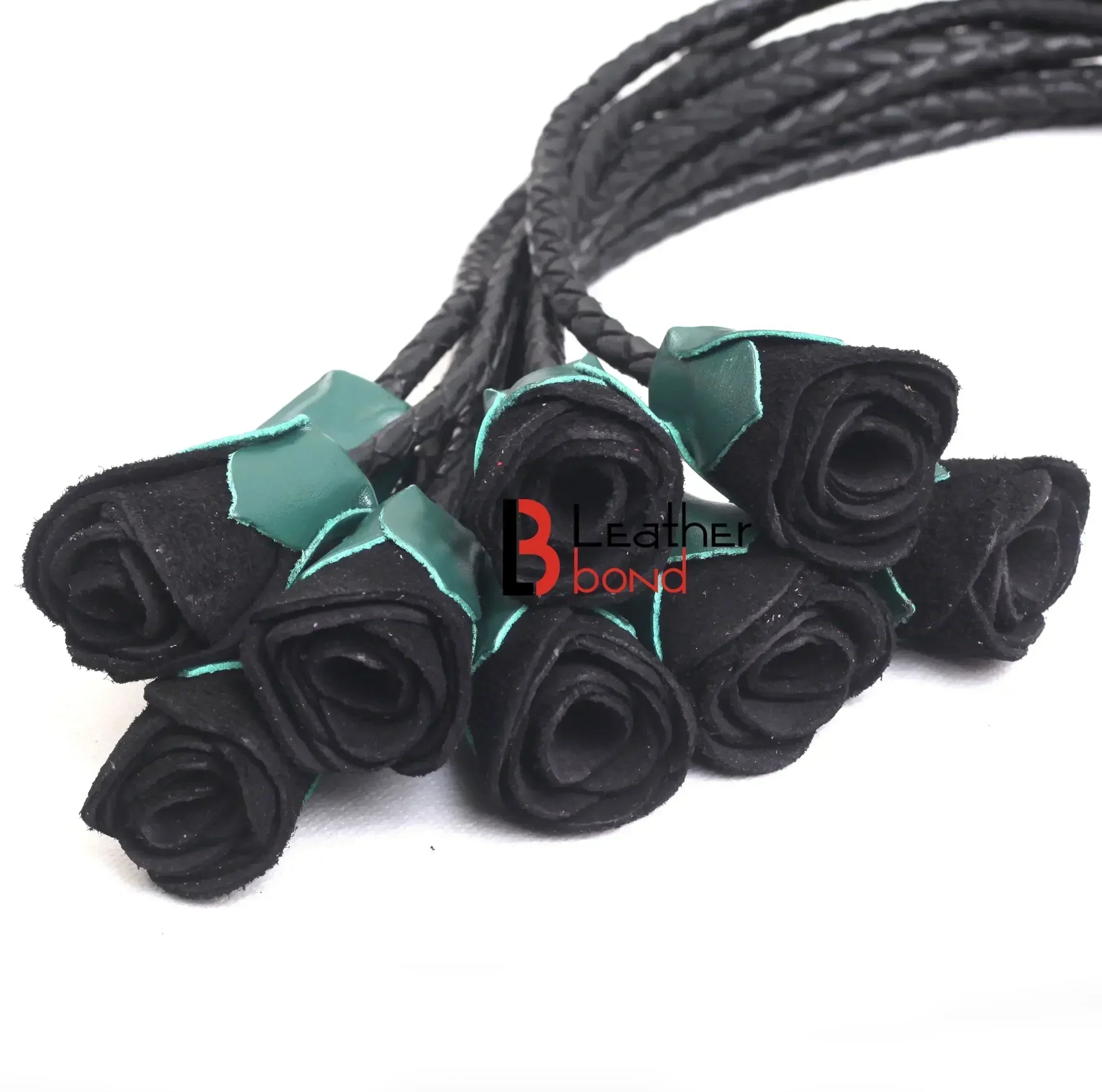 Real Cowhide Leather Cat-o-Nine Tails Flogger 9 Braided Rose Falls | Red, Purple and Black BDSM Whip