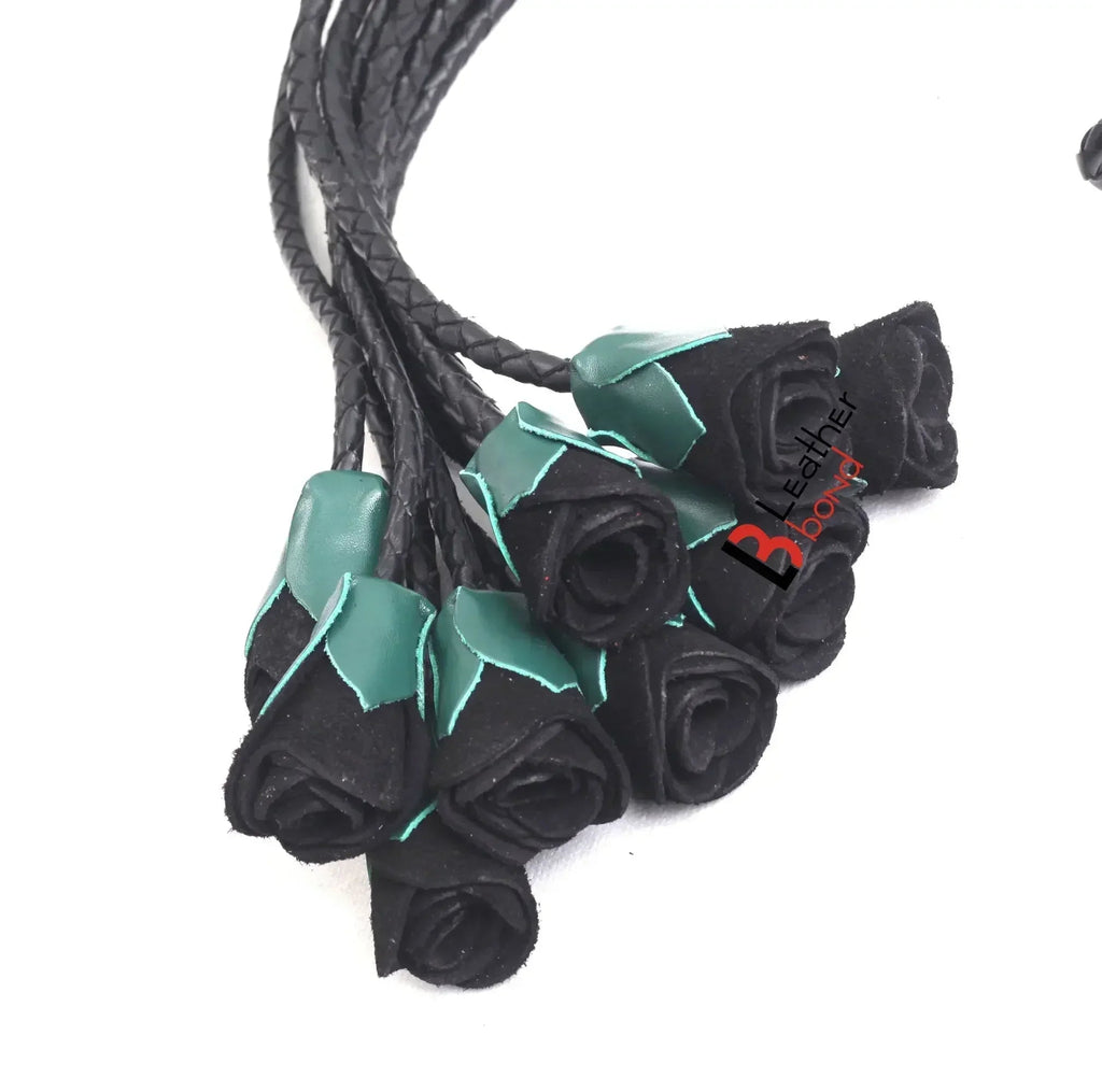 Real Cowhide Leather Cat-o-Nine Tails Flogger 9 Braided Rose Falls | Red, Purple and Black BDSM Whip