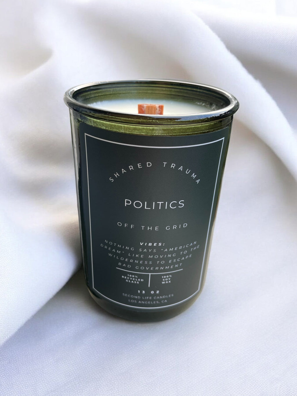 Shared Trauma Candles - Politics - 13 Oz Crackling Wood Wick - Amber Sage & Moss