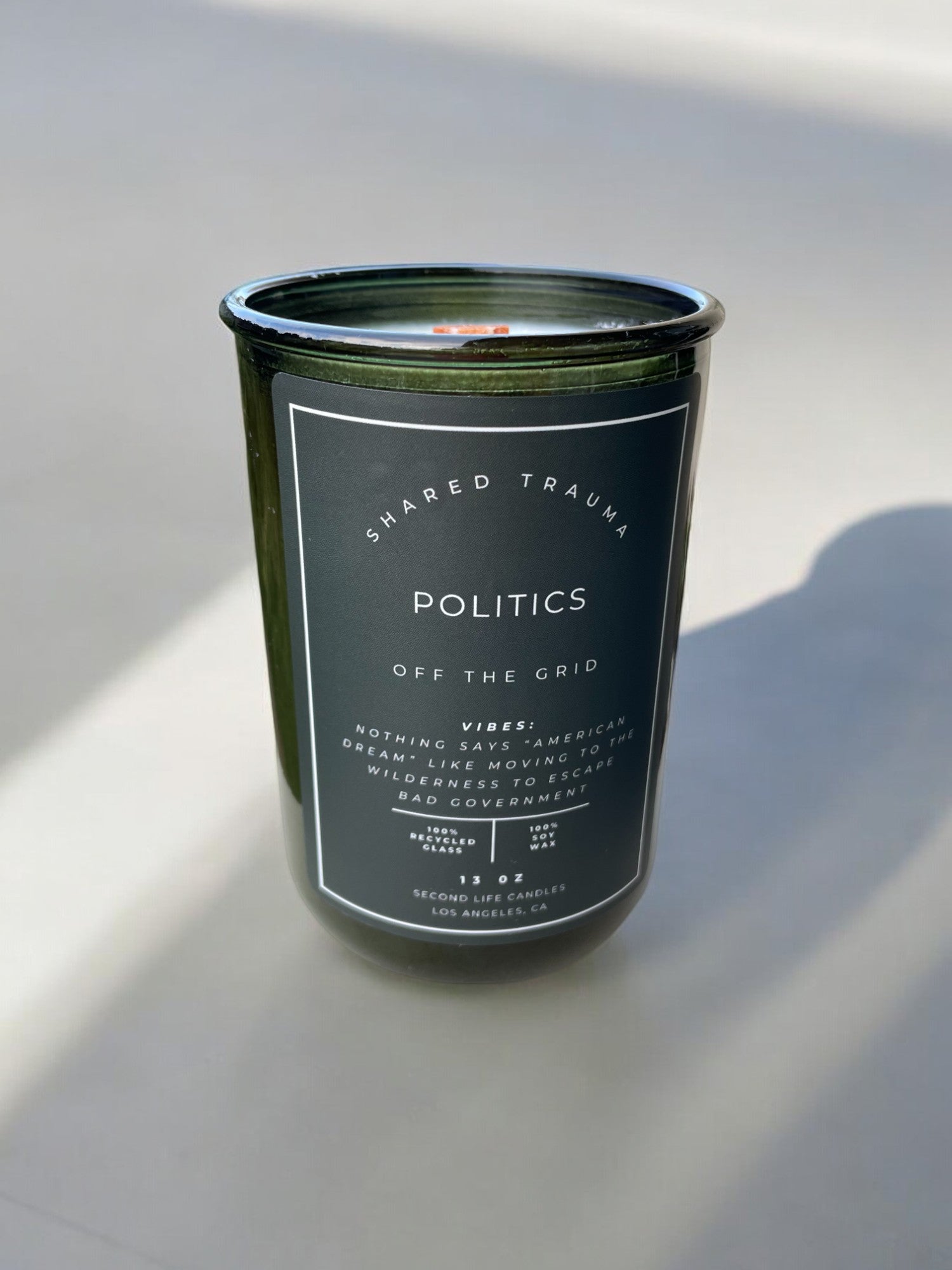 Shared Trauma Candles - Politics - 13 Oz Crackling Wood Wick - Amber Sage & Moss