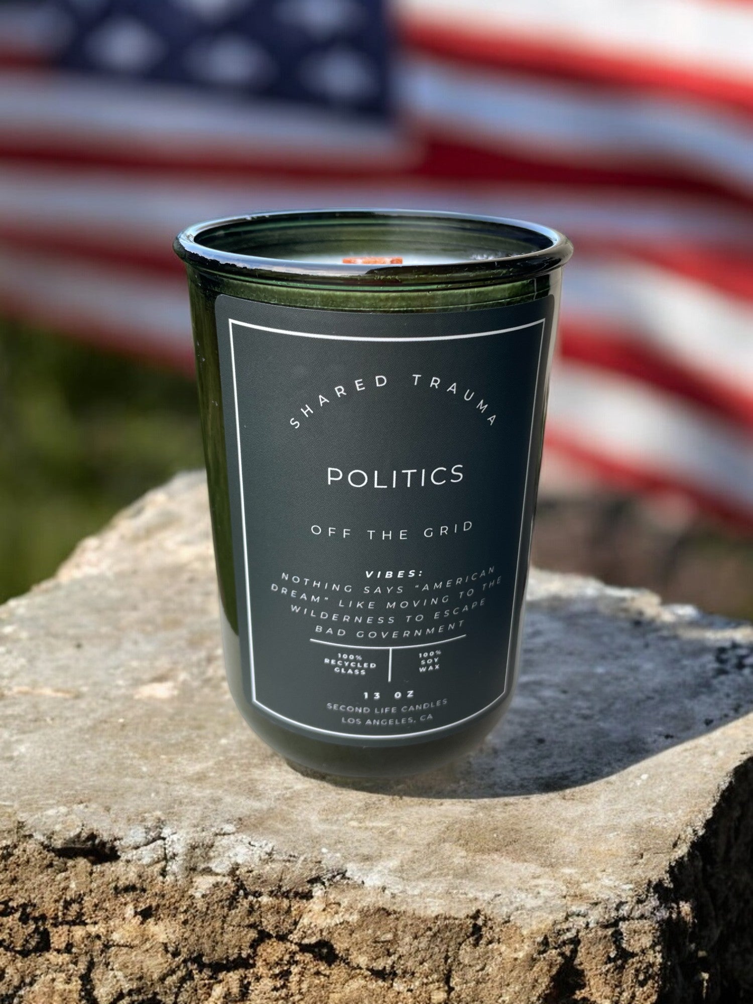 Shared Trauma Candles - Politics - 13 Oz Crackling Wood Wick - Amber Sage & Moss