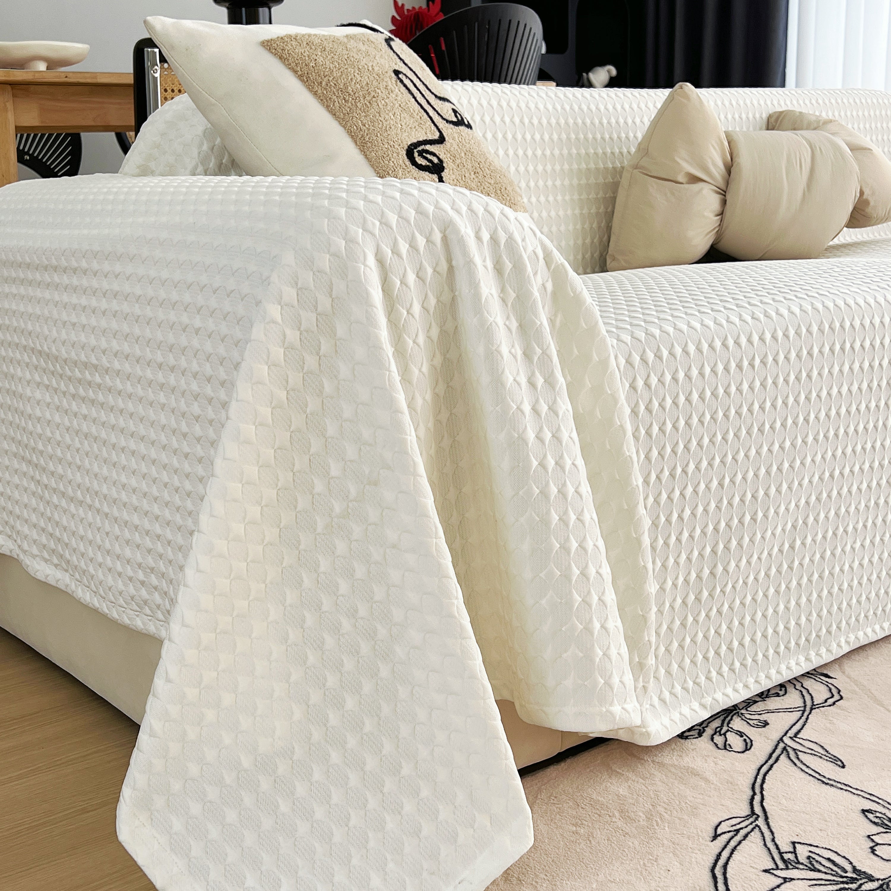 Cooling Textured Sofa Cover Washable Soft Couch Throw Blanket for Summer & Pets