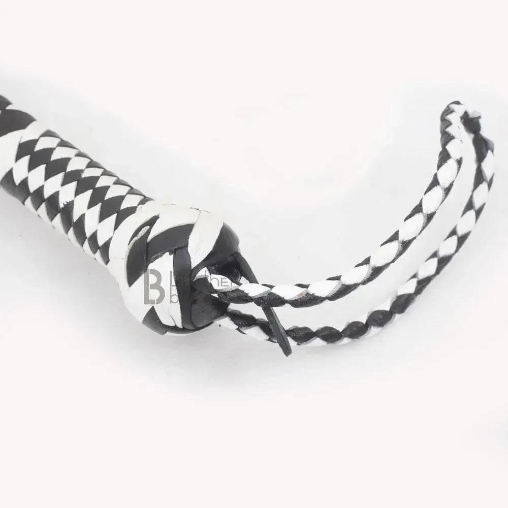 Genuine & Real Cowhide Leather Bullwhip 12 Plait 08 Feet long Bull Whip Black & White