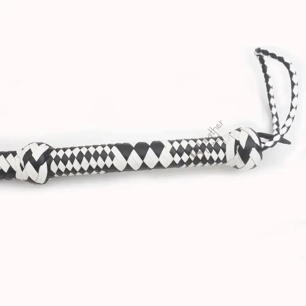Genuine & Real Cowhide Leather Bullwhip 12 Plait 08 Feet long Bull Whip Black & White