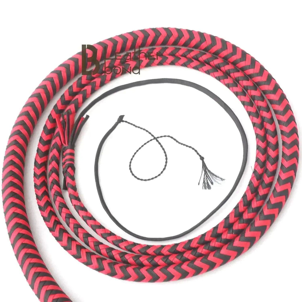 Red & Black Paracord Bullwhip 06, 08, 10 & 12 Feet long 12 Strands Bullwhip Para Cord Nylon Bull Whip