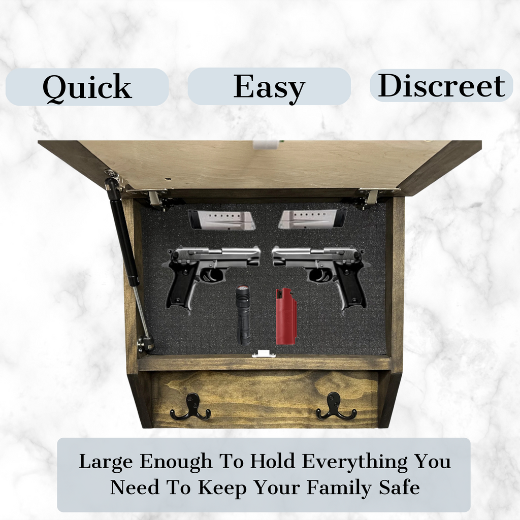 Infinity Circle Hidden Gun Cabinet – Contemporary Concealment Coat Rack with Hat Hooks, Key Hooks