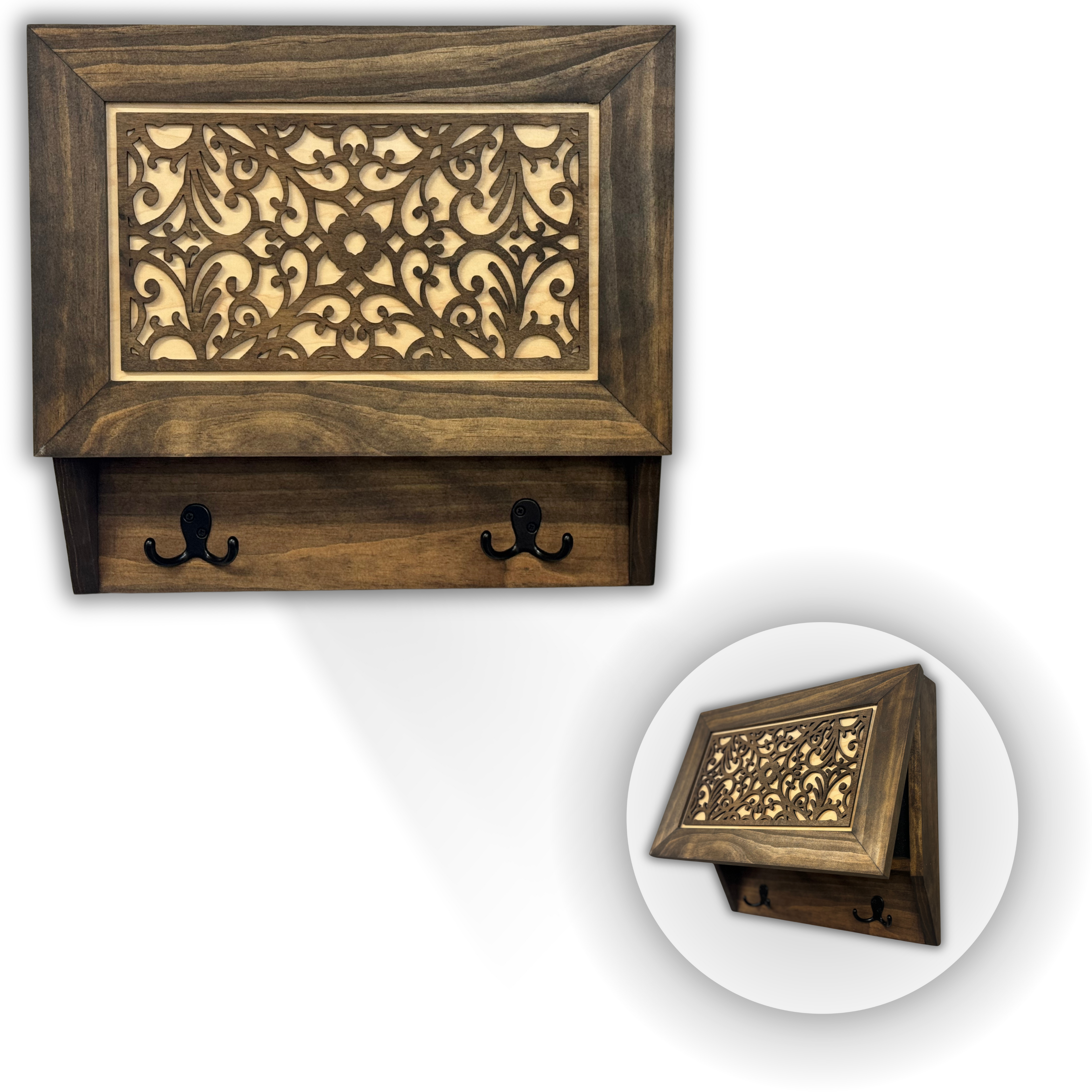 Infinity Circle Hidden Gun Cabinet – Contemporary Concealment Coat Rack with Hat Hooks, Key Hooks