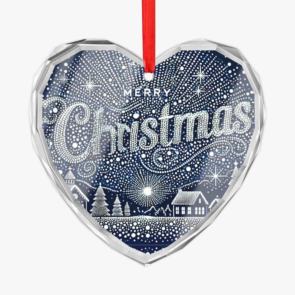Merry Christmas in Lights Heart Shaped Glass Ornament