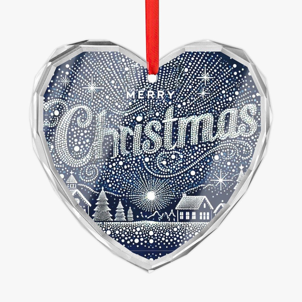 Merry Christmas in Lights Heart Shaped Glass Ornament