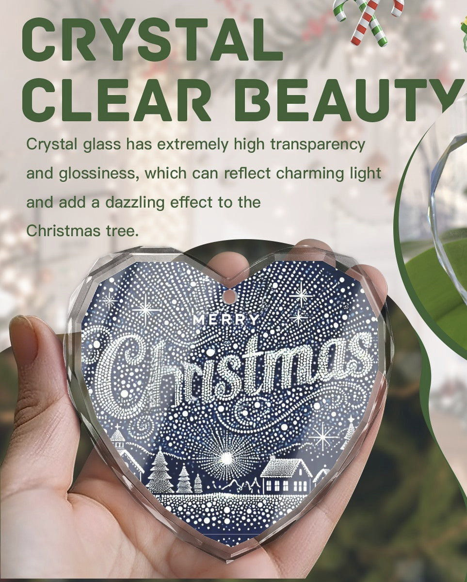 Merry Christmas in Lights Heart Shaped Glass Ornament