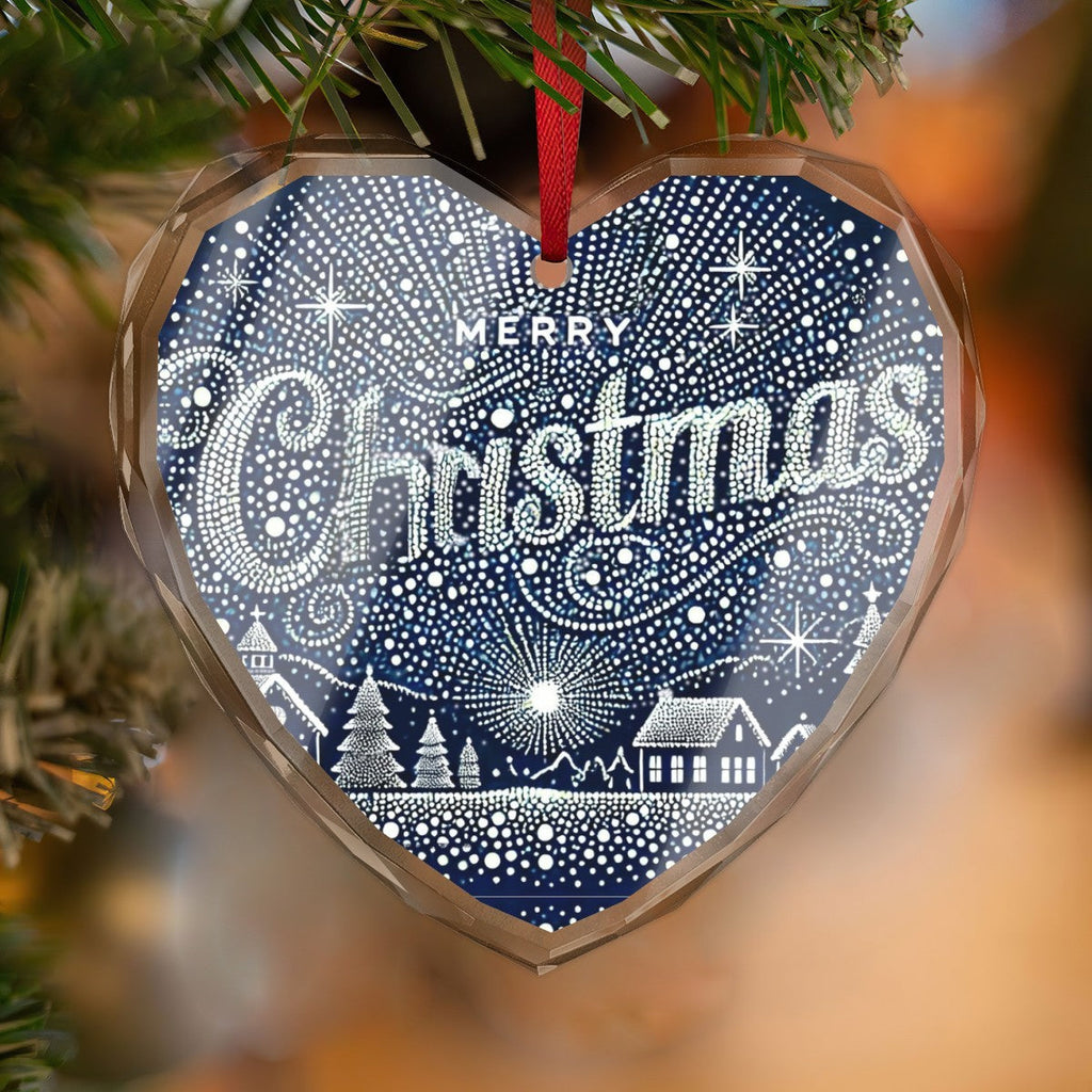 Merry Christmas in Lights Heart Shaped Glass Ornament