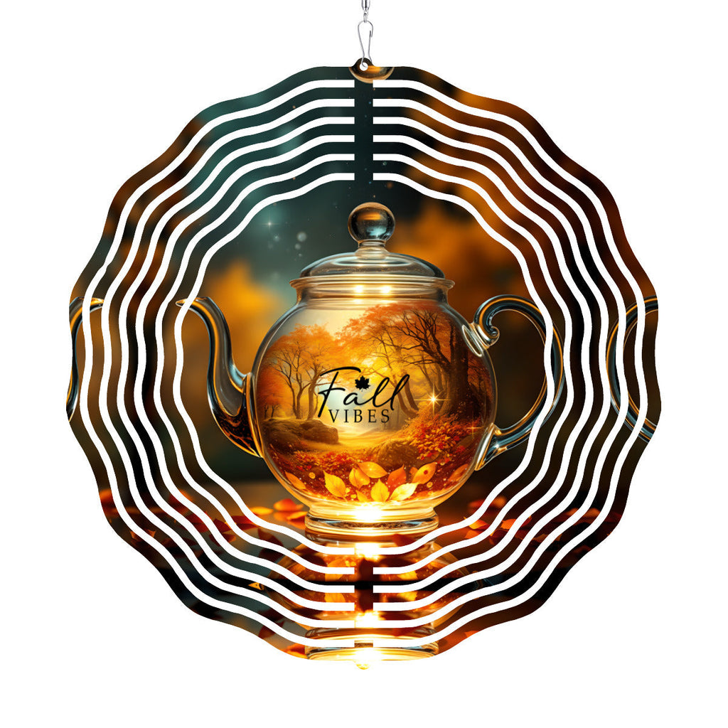 Fall Vibes Tea Kettle Wind Spinner Outdoor Decor