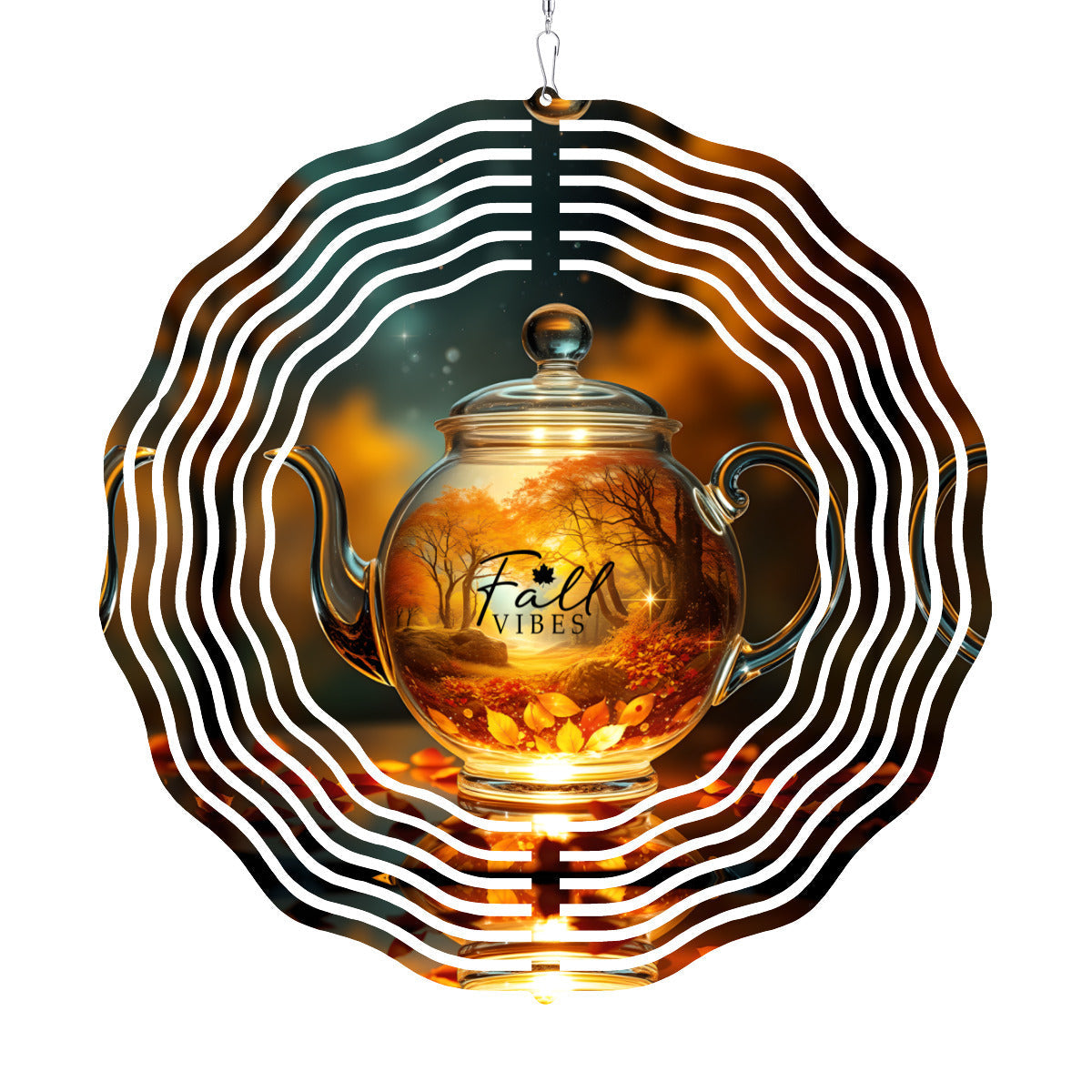 Fall Vibes Tea Kettle Wind Spinner Outdoor Decor