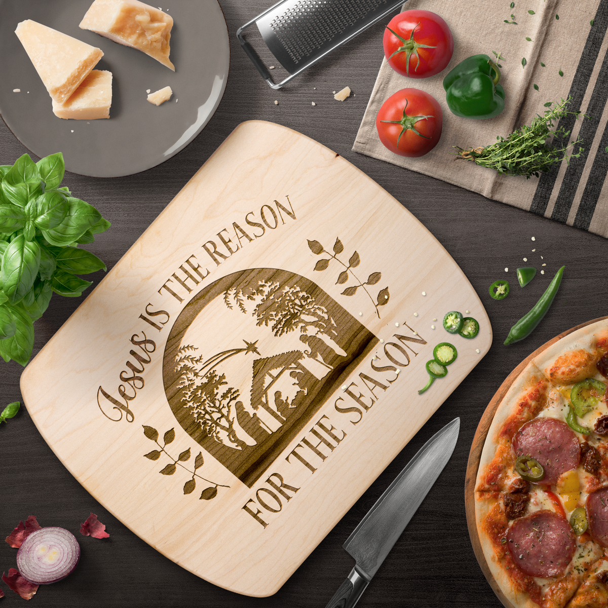 Jesus is the Reason for the Season Christmas Hardwood Cutting Board
