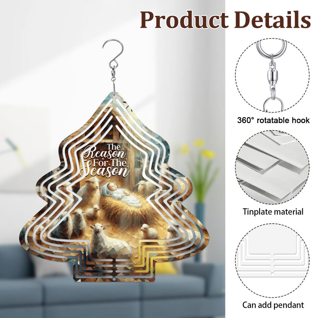Baby Jesus Reason for the Season Tree Shaped Metal Wind Spinner