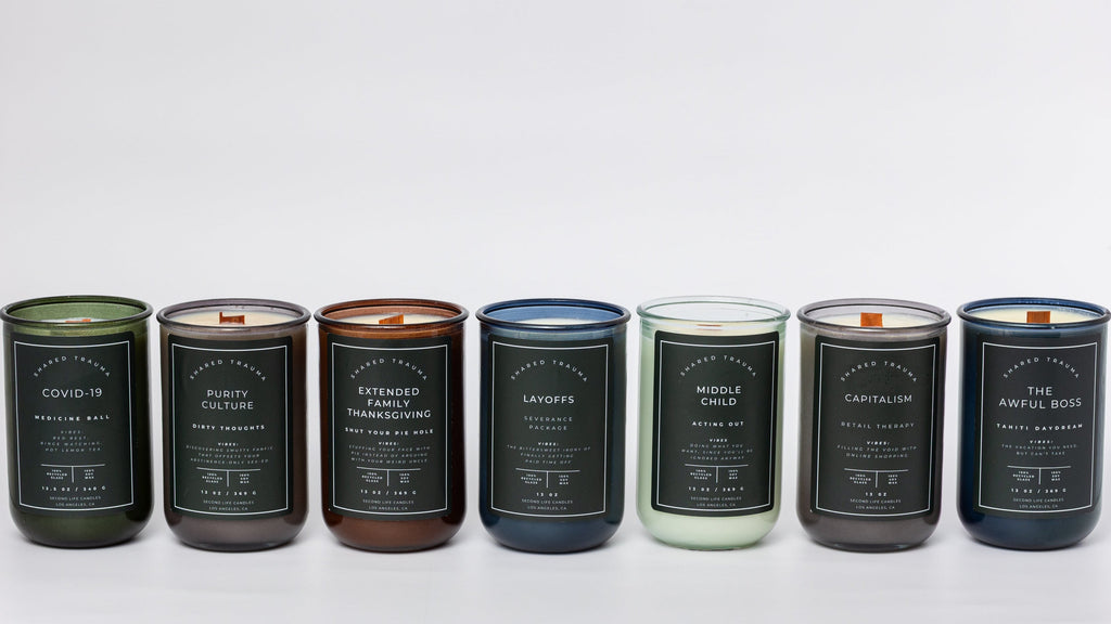 Shared Trauma Candles - Layoffs - 13 Oz Crackling Wood Wick - Worn Leather & Citron