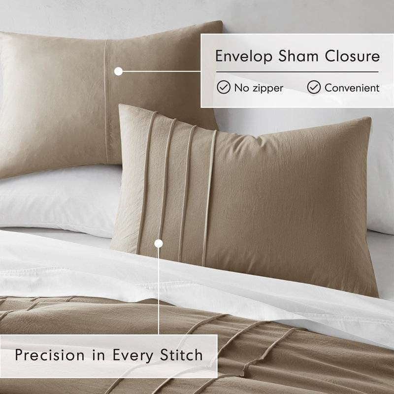 King size Microfiber Pleated Soft Lightweight Comforter Set Tan Khaki Taupe