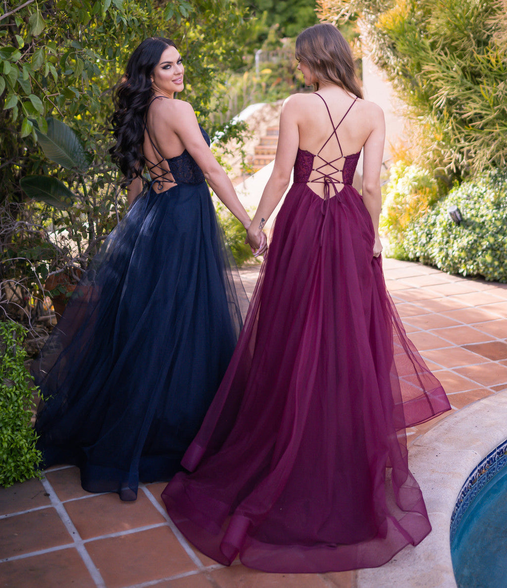 Dani Gown - Mulberry - Tulle A-Line Lace Dress