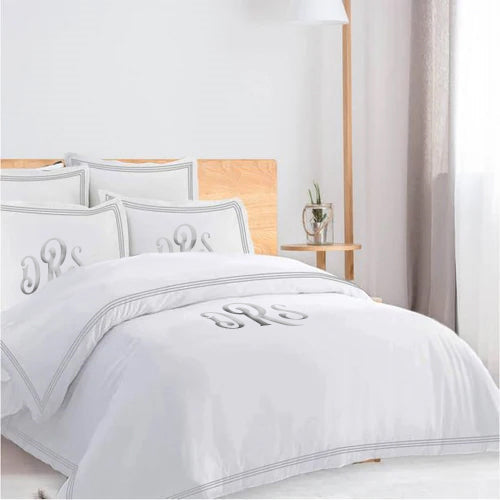 Monogam 400TC Cotton Triple Edge Embroidery Sateen Solid Duvet Cover Set