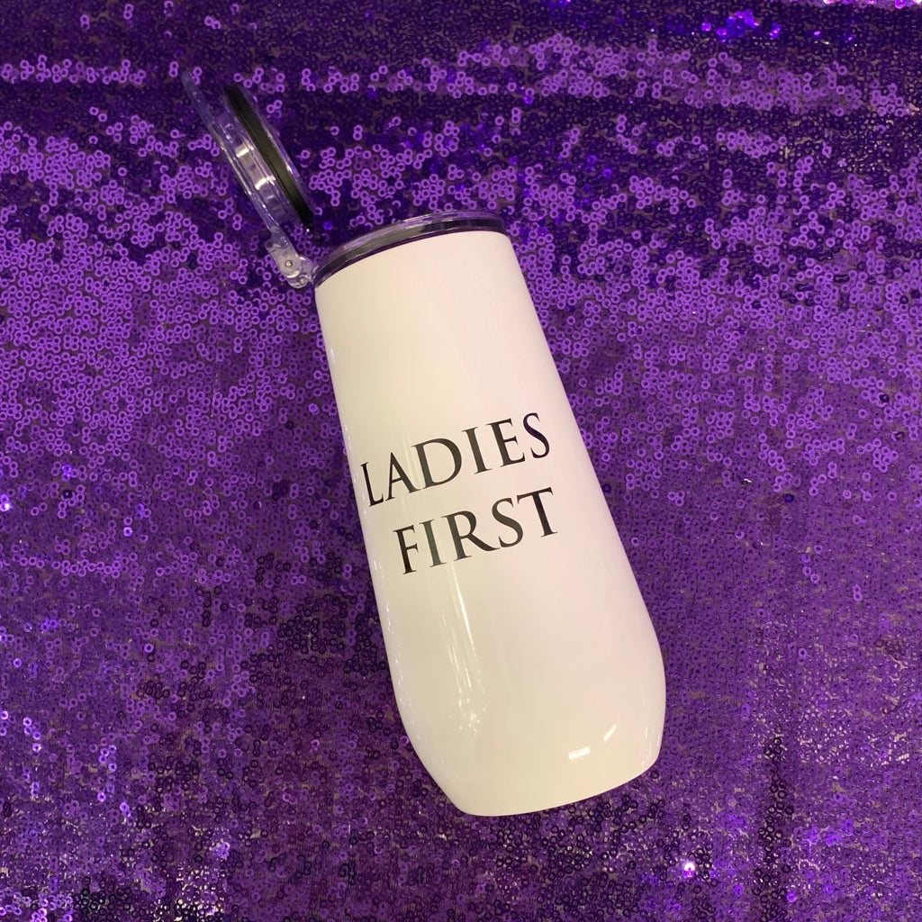 Ladies First Champagne Tumbler with Fliptop Lid | Stainless Steel Insulated Flute