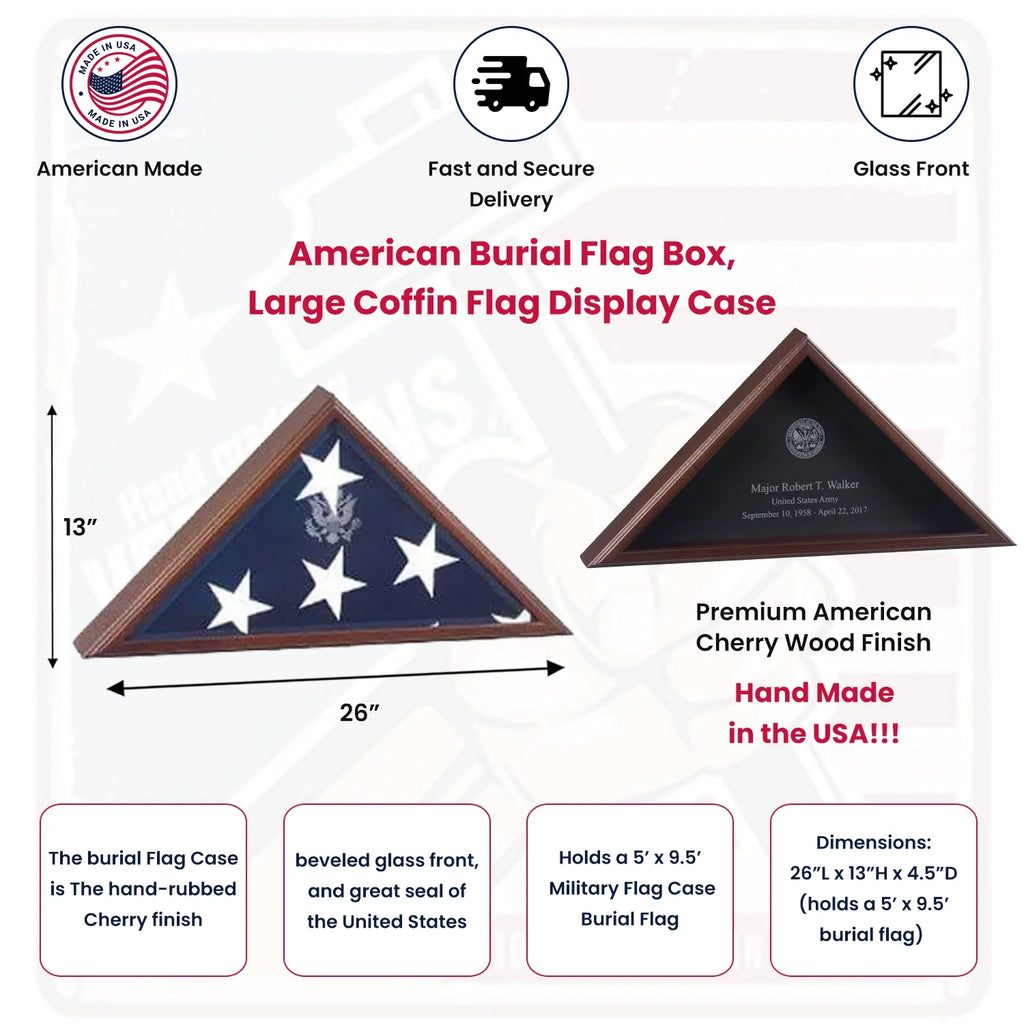 Memorial Flag Case - Burial Flag Box, Military Flag Case