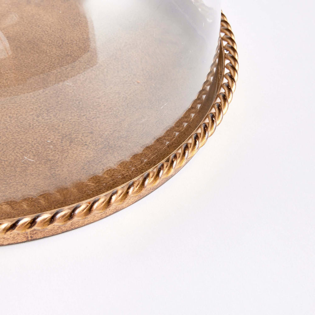 Large Vintage Glass Cloche with Gold Braided Tray