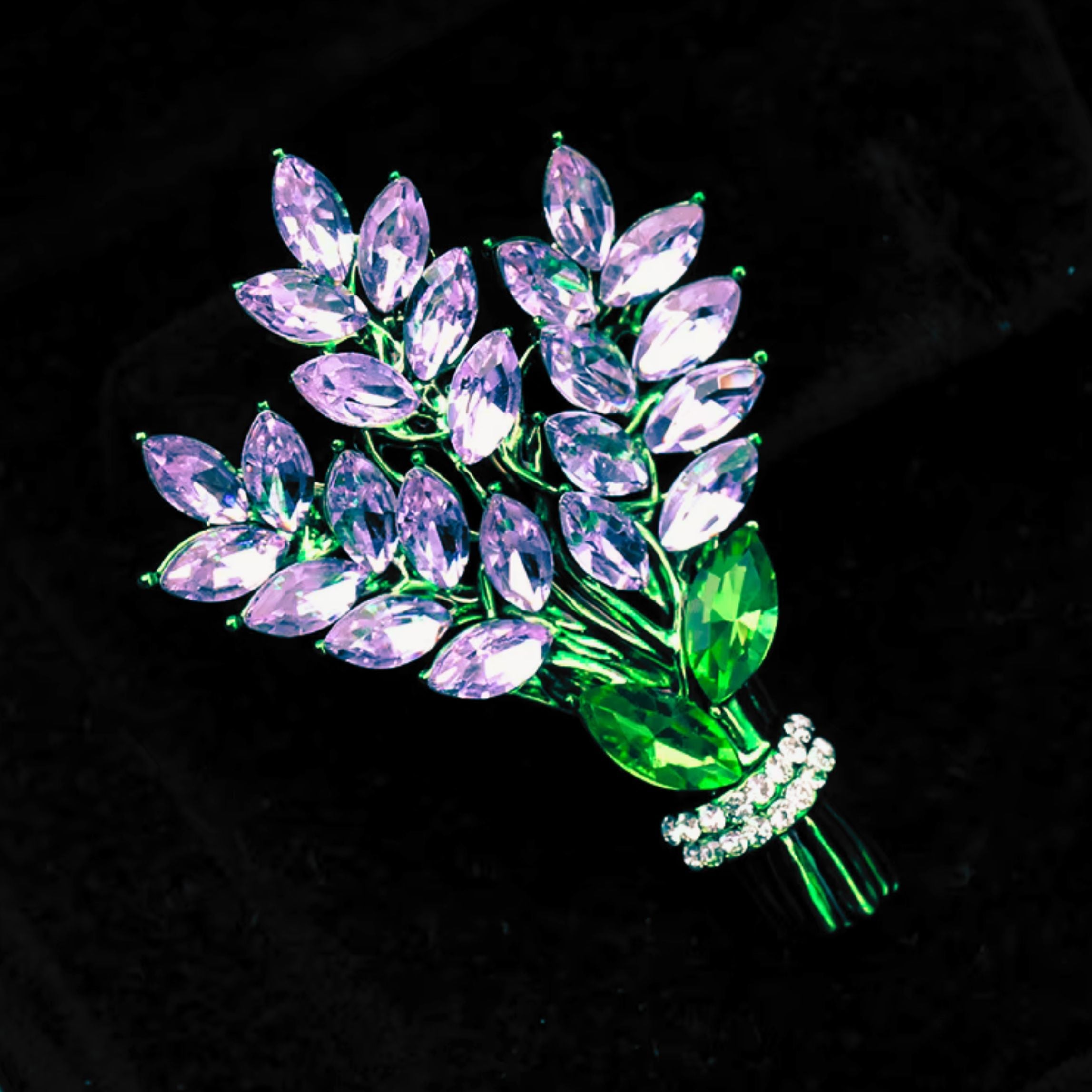 Lilac Brooch Pin 2" Purple Gemstone Floral Jewelry | Vintage Metal Alloy