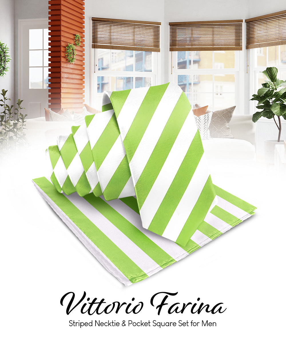 Vittorio Farina Men's Striped Satin Necktie & Pocket Square