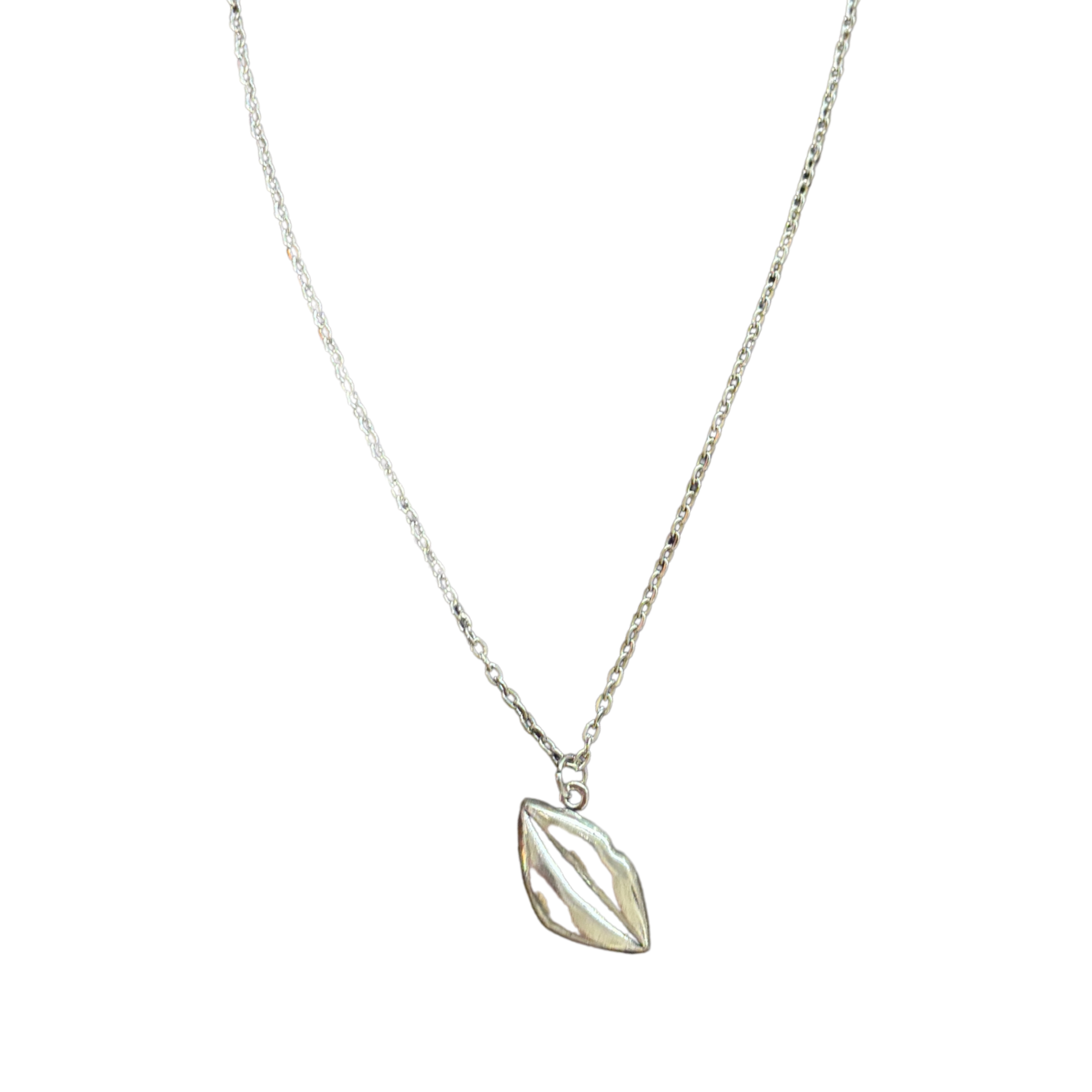 Lips Pendant Necklace in Silver | Kiss Print Charm on Chain