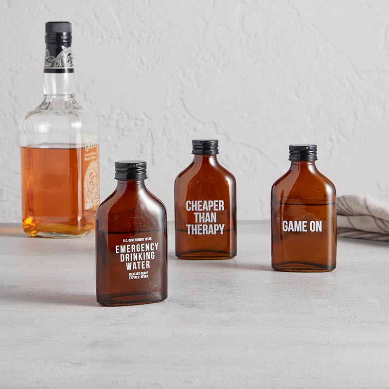 Game On Amber Mini Flask | Fathers Day, Dad Gift, Sports Themed Liquor Bottle | Glass