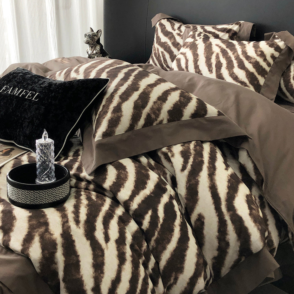 Luxury Zebra Print 120S Long-Staple Cotton Bedding Set | 3CARATS