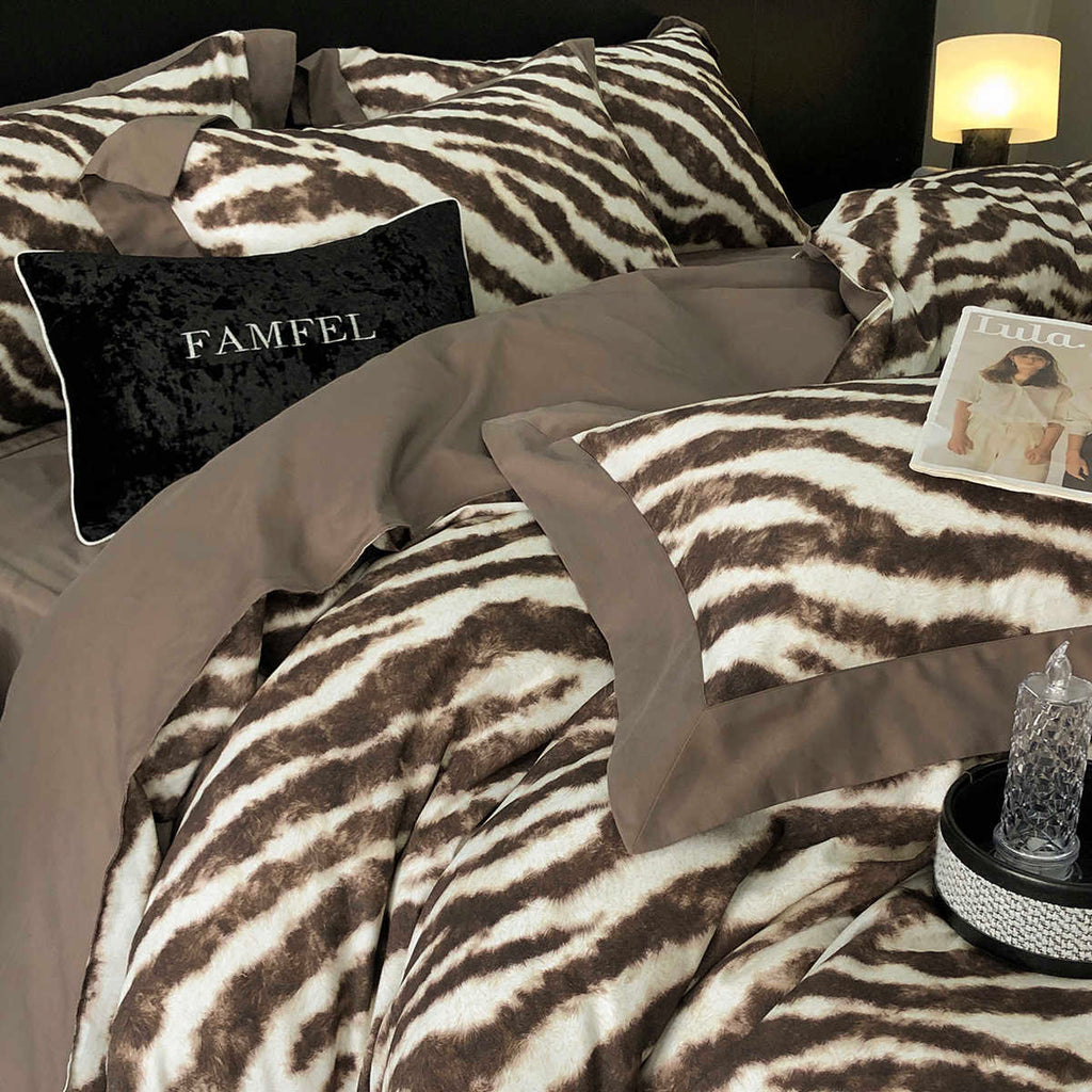 Luxury Zebra Print 120S Long-Staple Cotton Bedding Set | 3CARATS
