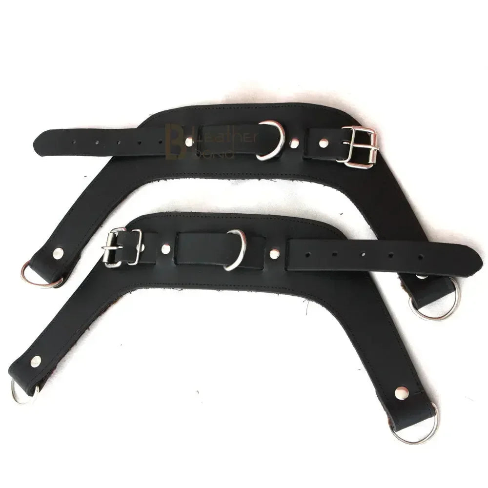 Real Strong Leather Suspension Bondage Cuffs 2-Piece Heavy Duty Fur-Lined Wrist Set | Black