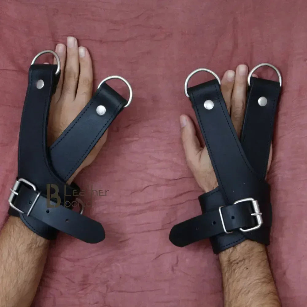Real Strong Leather Suspension Bondage Cuffs 2-Piece Heavy Duty Fur-Lined Wrist Set | Black