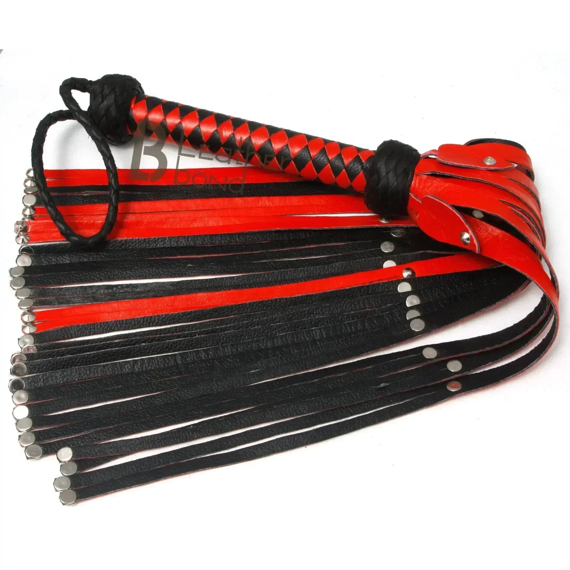 Real Genuine Cowhide Leather Flogger | 30 Heavy Duty Falls | Steel Studs BDSM Whip – Leather Bond