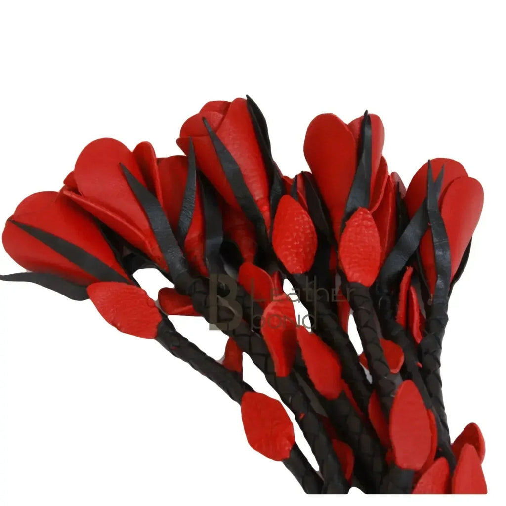 Real Genuine Cowhide Leather Thuddy Flogger | 9 Braided Falls | Heavy Red Roses – Leather Bond