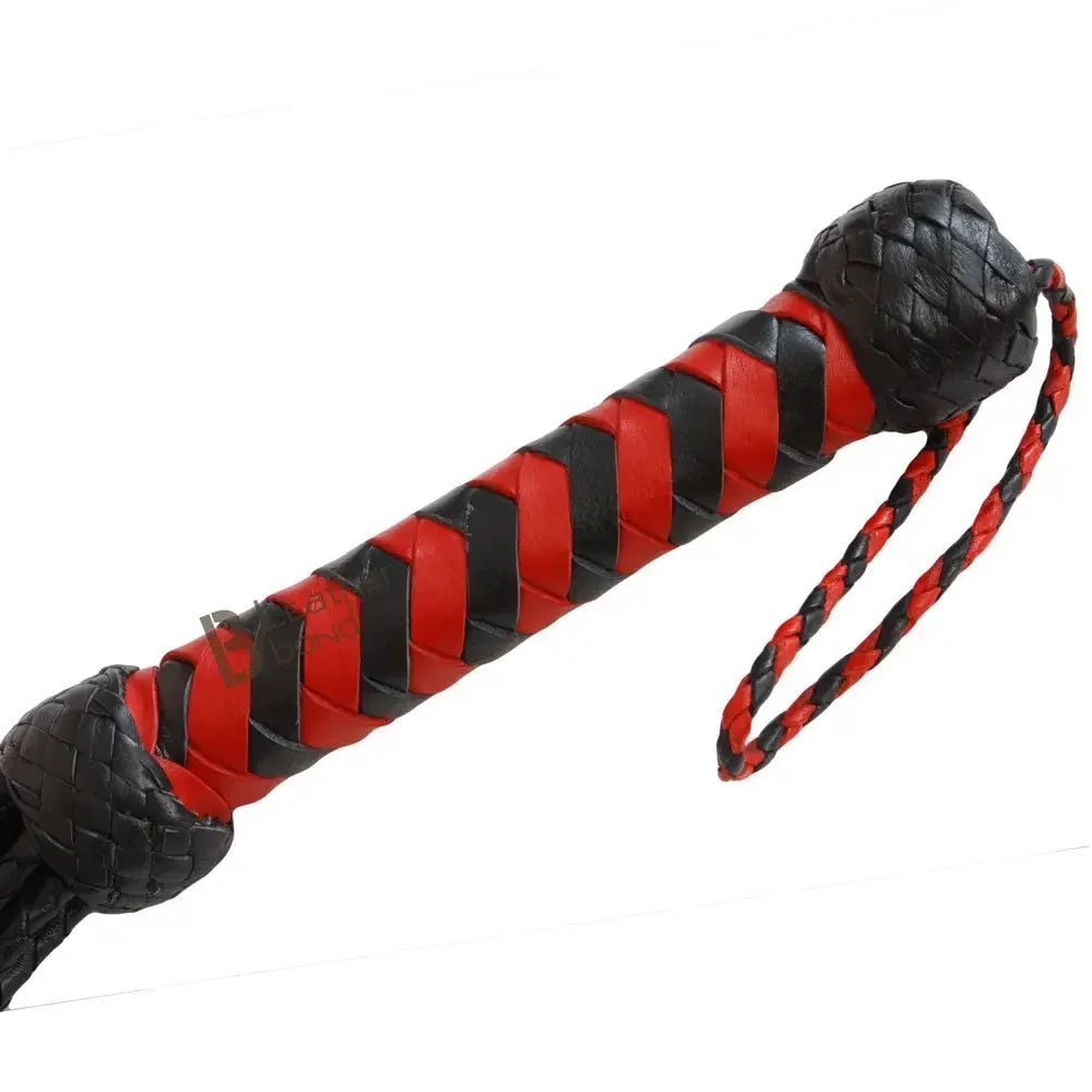 Real Cowhide Leather Cat-o-Nine Rose Flogger 9 Braided Red Rose Falls | Heavy Duty BDSM Whip