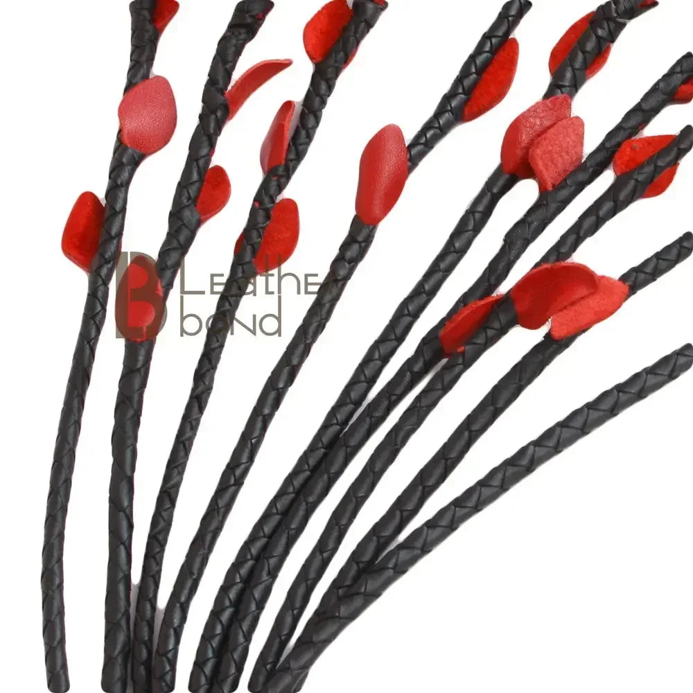 Real Cowhide Leather Cat-o-Nine Rose Flogger 9 Braided Red Rose Falls | Heavy Duty BDSM Whip