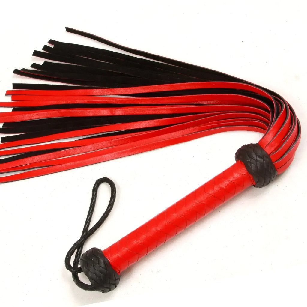 Real Cowhide Leather Flogger 25 Falls Red and Black Heavy Duty Whip | Handcrafted BDSM Impact Flogger